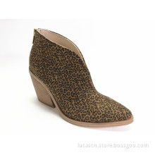Ladies Leopard Microfiber High Heel Ankle Boots
